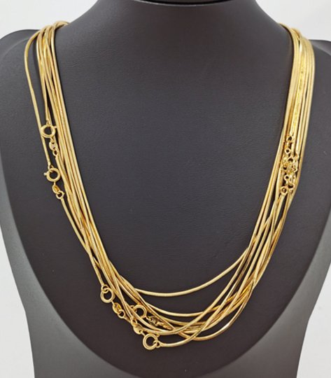 Delicate 24K Gold Plated 23.5 inches Omega Necklace w/ Spring Ring, 1mm In Width, "Yellow Gold Chain", Necklace Ready To Wear | CN-191  Clearance Pricing
