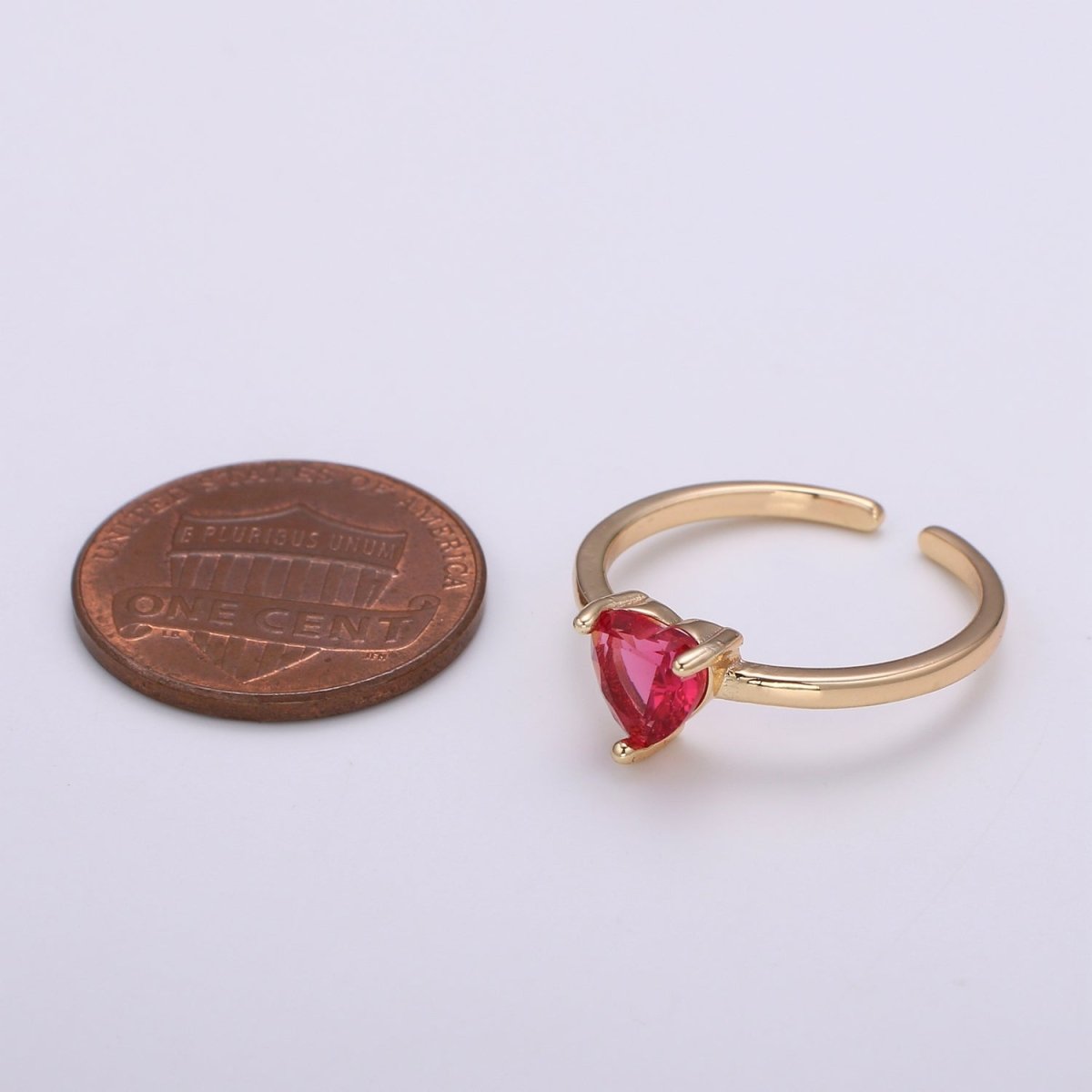 Delicate Pink Heart Ring 18k gold Filled Solitaire Cubic Zirconia promise ring for her Open Adjustable Ring