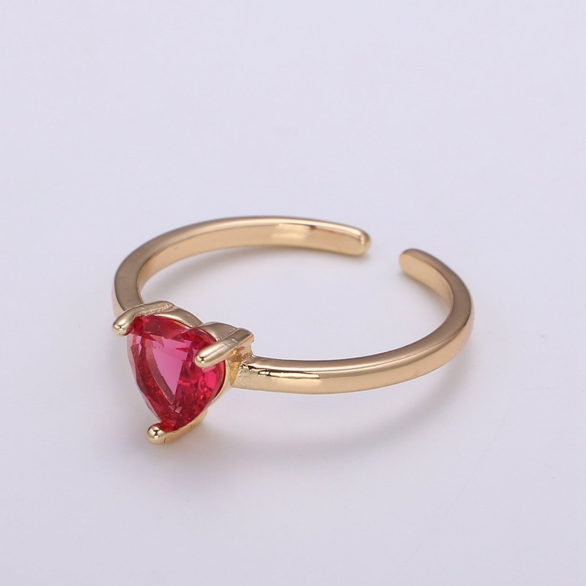 Delicate Pink Heart Ring 18k gold Filled Solitaire Cubic Zirconia promise ring for her Open Adjustable Ring
