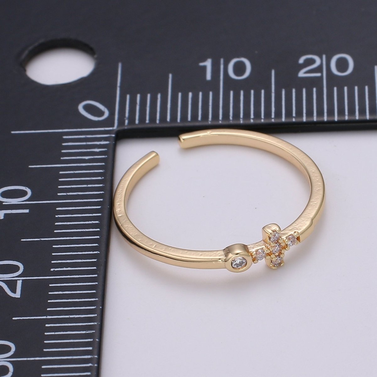 Delicate Sideway Cross Ring 18k gold Filled Open Adjustable Ring R306
