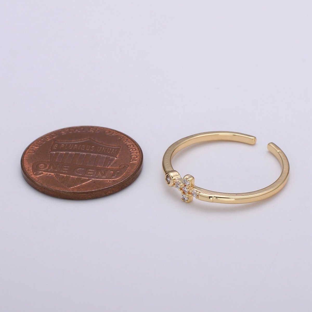Delicate Sideway Cross Ring 18k gold Filled Open Adjustable Ring R306