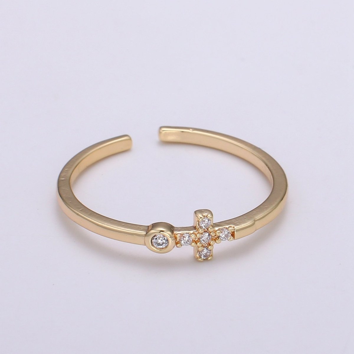 Delicate Sideway Cross Ring 18k gold Filled Open Adjustable Ring R306