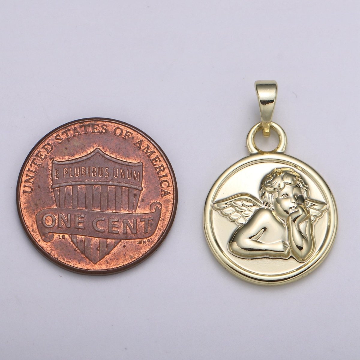 Detailed Cherub Angel Coin Medallion 15mm Disc Charm 14k Gold Filled Charm Religious Angelic Spiritual Charm Wing Pendant Love Jewelry H-232