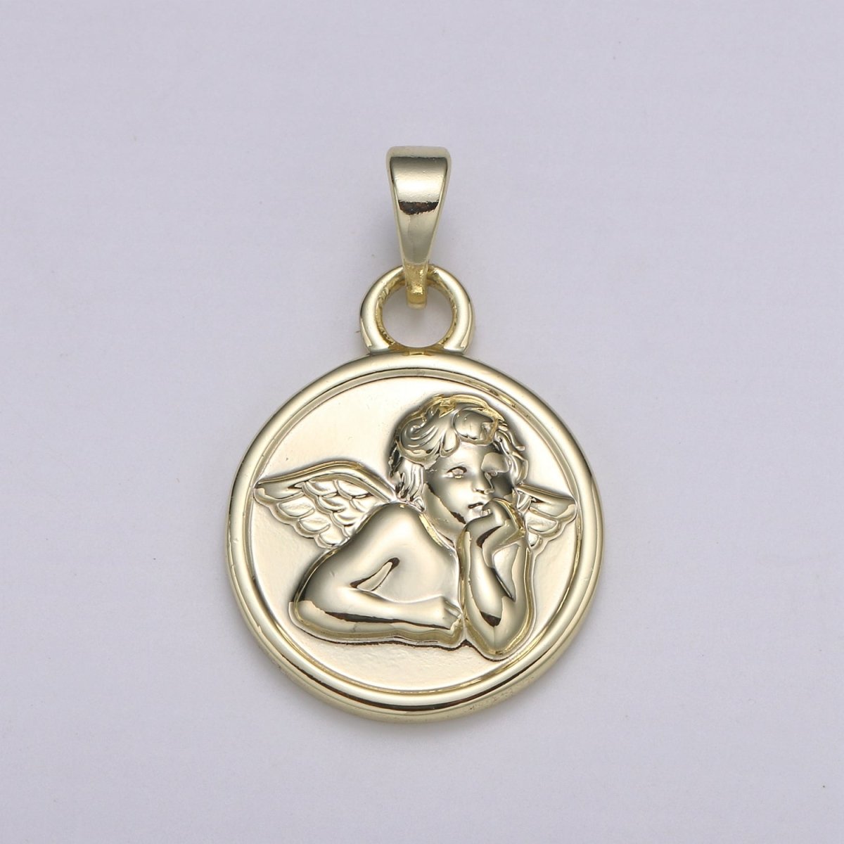 Detailed Cherub Angel Coin Medallion 15mm Disc Charm 14k Gold Filled Charm Religious Angelic Spiritual Charm Wing Pendant Love Jewelry H-232
