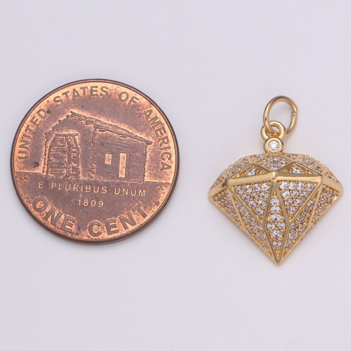 Diamond Design Micro Pave Clear CZ Charm, Acorn Pendant Geometric Gold Charm, DIY Jewelry Necklace E-592