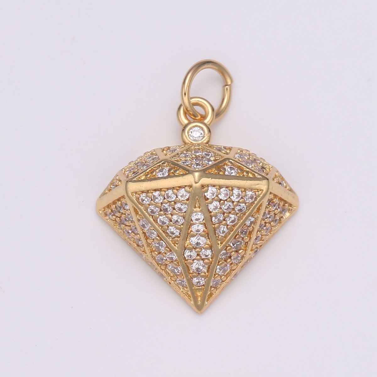 Diamond Design Micro Pave Clear CZ Charm, Acorn Pendant Geometric Gold Charm, DIY Jewelry Necklace E-592