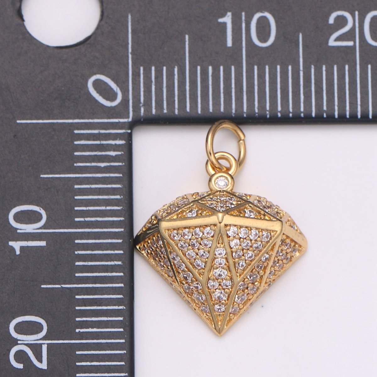 Diamond Design Micro Pave Clear CZ Charm, Acorn Pendant Geometric Gold Charm, DIY Jewelry Necklace E-592