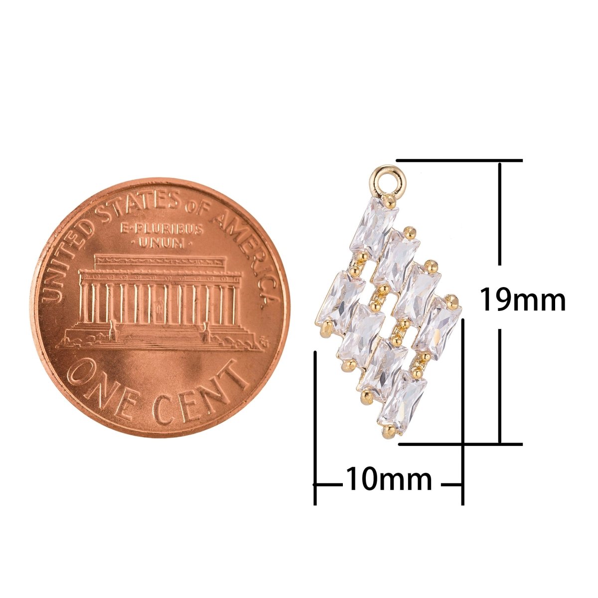 18K Gold Filled Clear CZ Baguette Rhombus Charm | C383