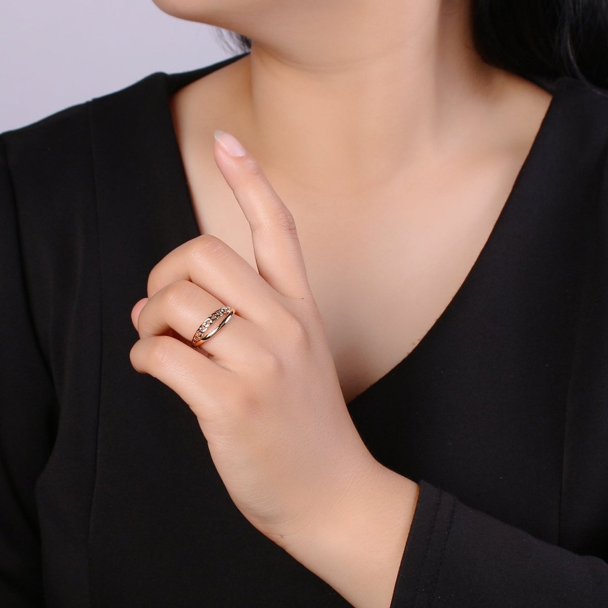 Double Band Cuban Chain Sphere, Statement Ring, Gold Plated Ring, Open Band Ring, Perfect Gift For Her O-338