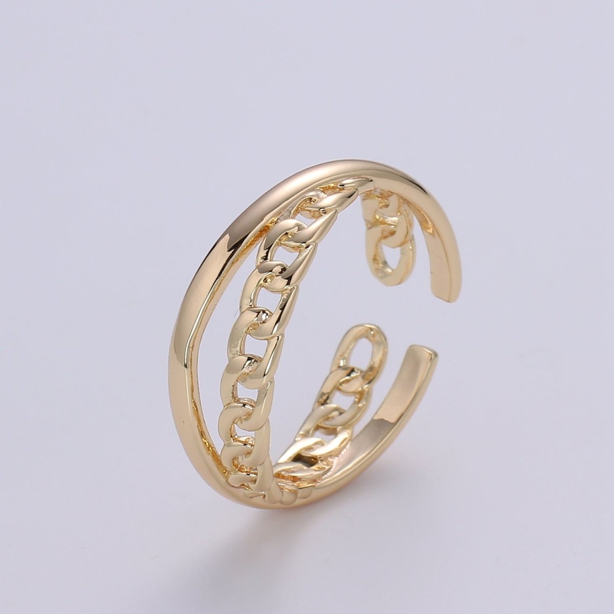 Double Band Cuban Chain Sphere, Statement Ring, Gold Plated Ring, Open Band Ring, Perfect Gift For Her O-338