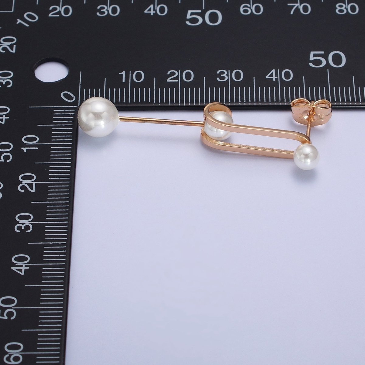 Double Band J-Shaped Geometric Pearl Dangle Earrings | AB285