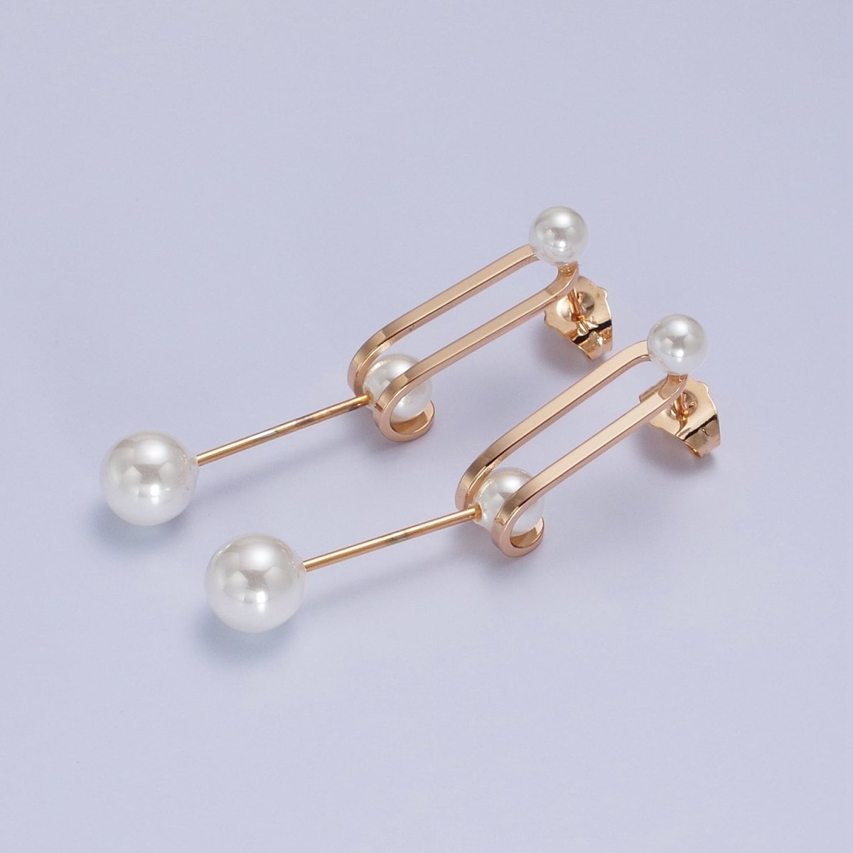 Double Band J-Shaped Geometric Pearl Dangle Earrings | AB285