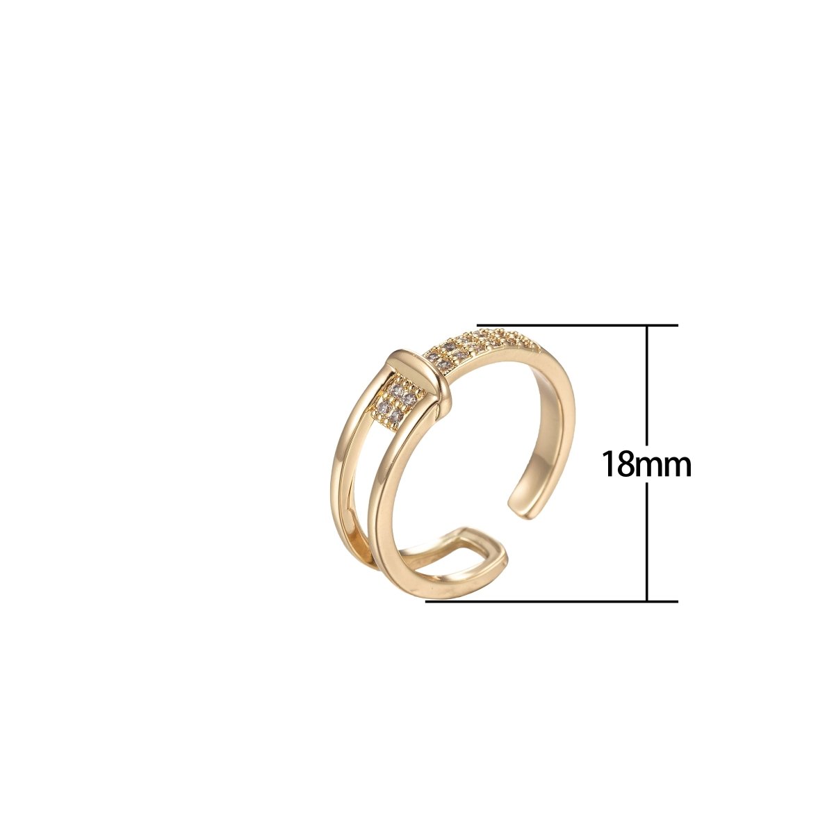 Double Band ring, CZ ring, Adjustable ring, Statement Geometric ring O-994