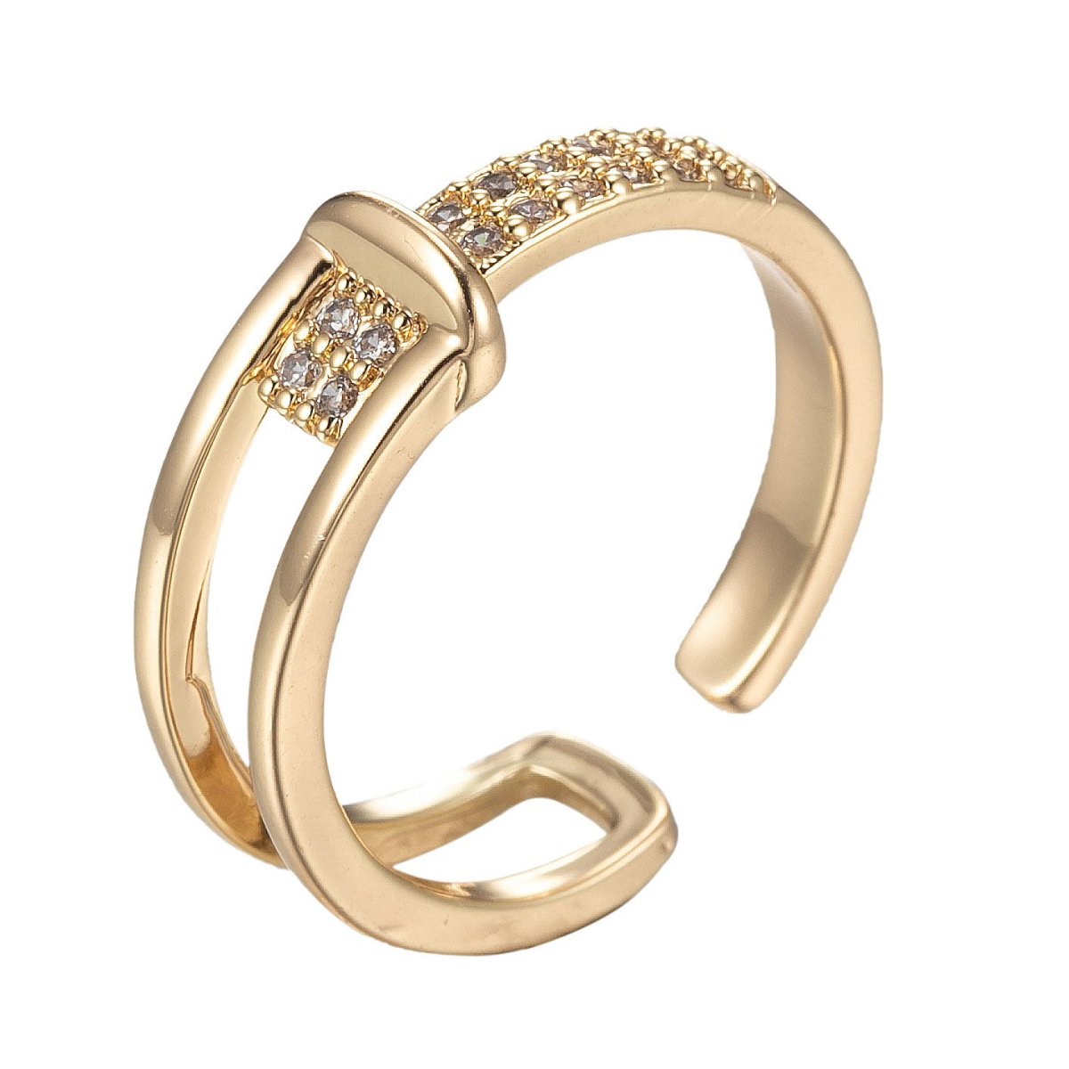 Double Band ring, CZ ring, Adjustable ring, Statement Geometric ring O-994