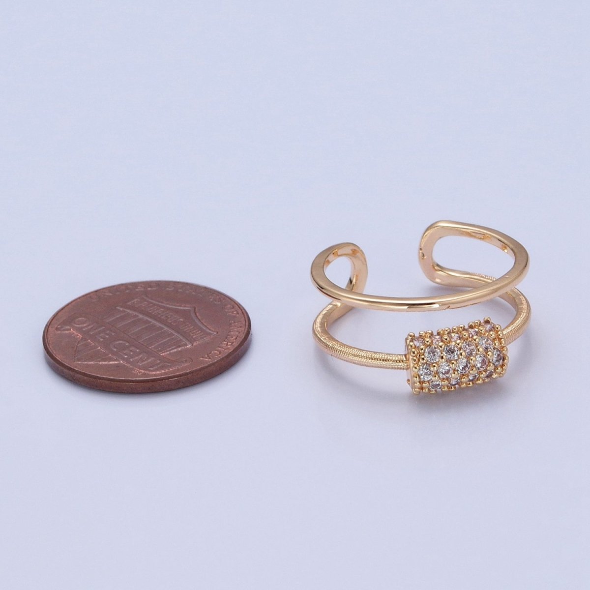 Double Band Ring with Pave Tube For Statement Jewelry Stackable Ring O-733