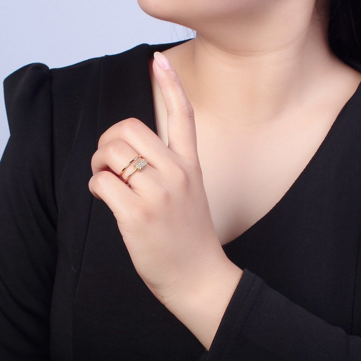 Double Band Ring with Pave Tube For Statement Jewelry Stackable Ring O-733