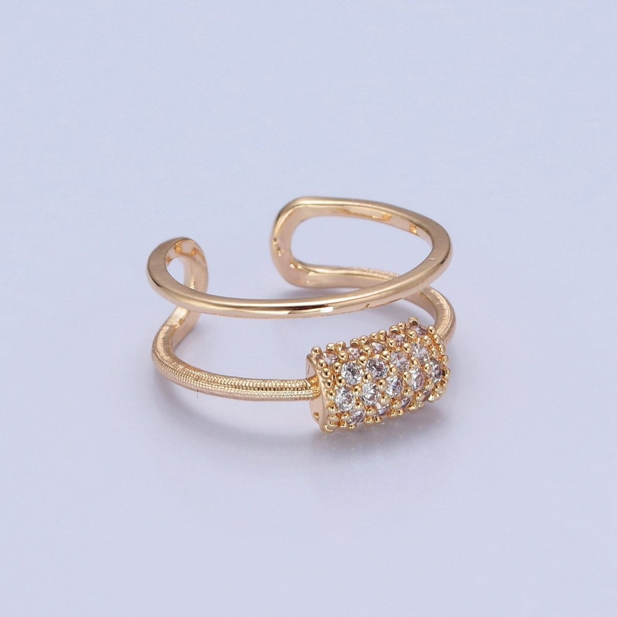 Double Band Ring with Pave Tube For Statement Jewelry Stackable Ring O-733