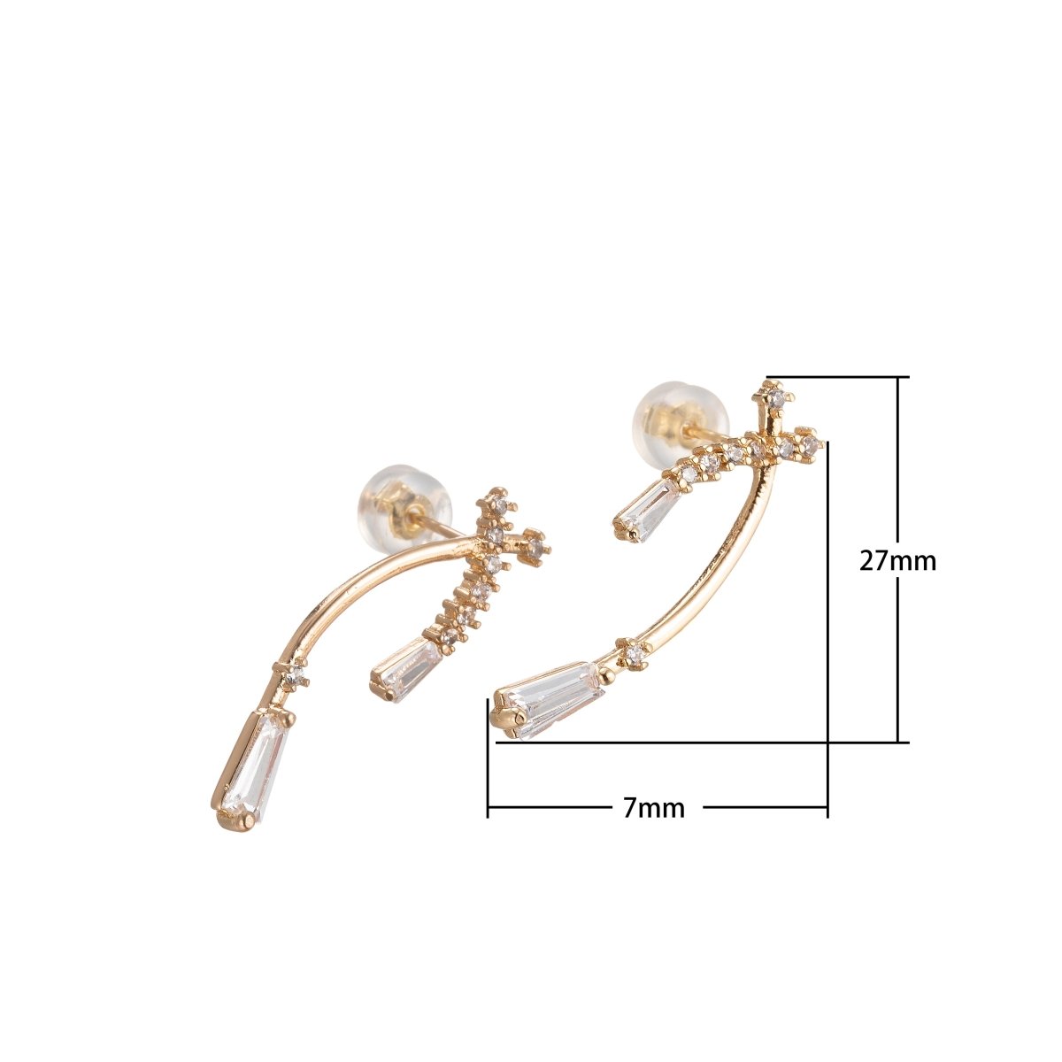 Double Gold Filled Curvy Plate Studs Earring CZ Crystal Geometric Line Shape Daily Wear Earring Jewelry P-201