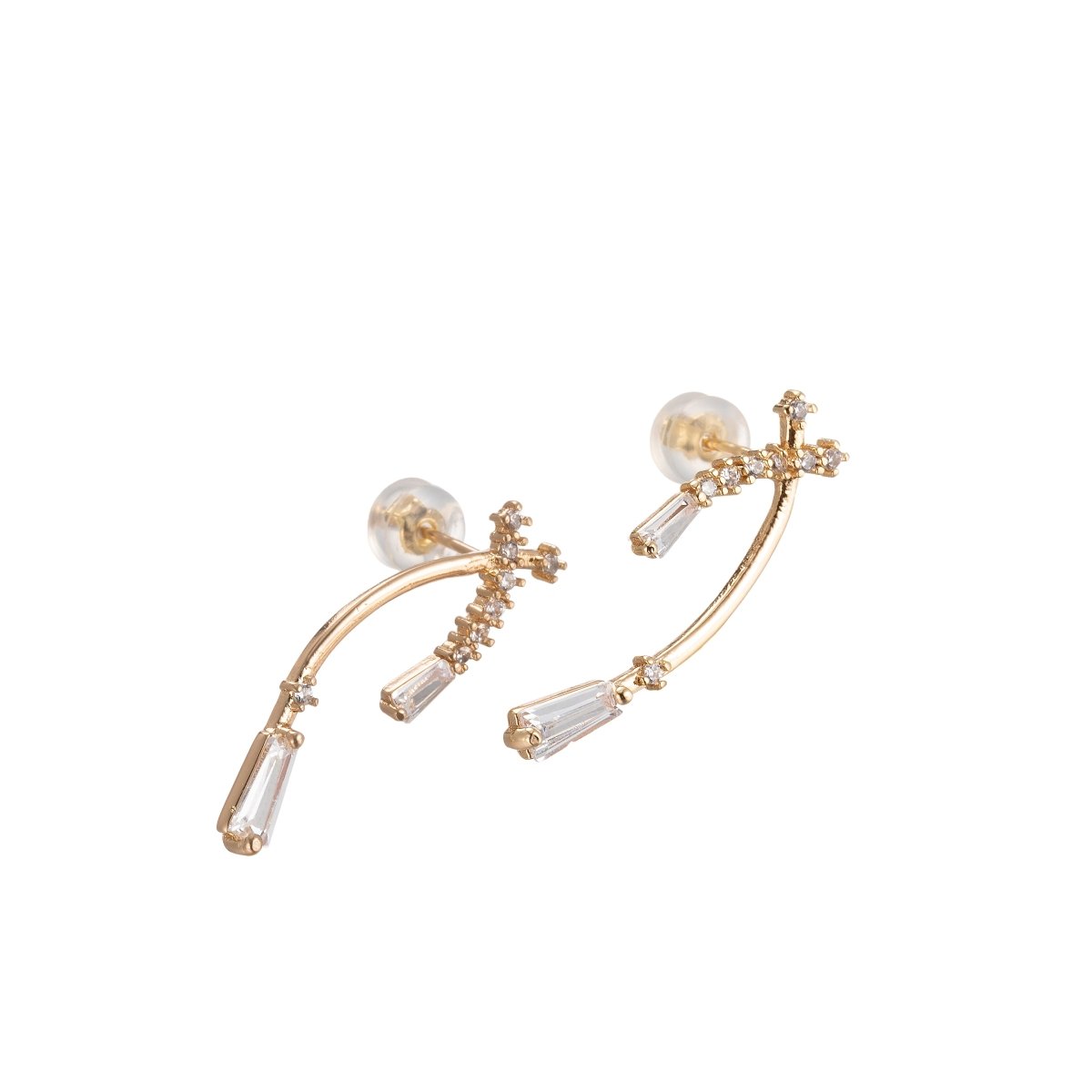Double Gold Filled Curvy Plate Studs Earring CZ Crystal Geometric Line Shape Daily Wear Earring Jewelry P-201