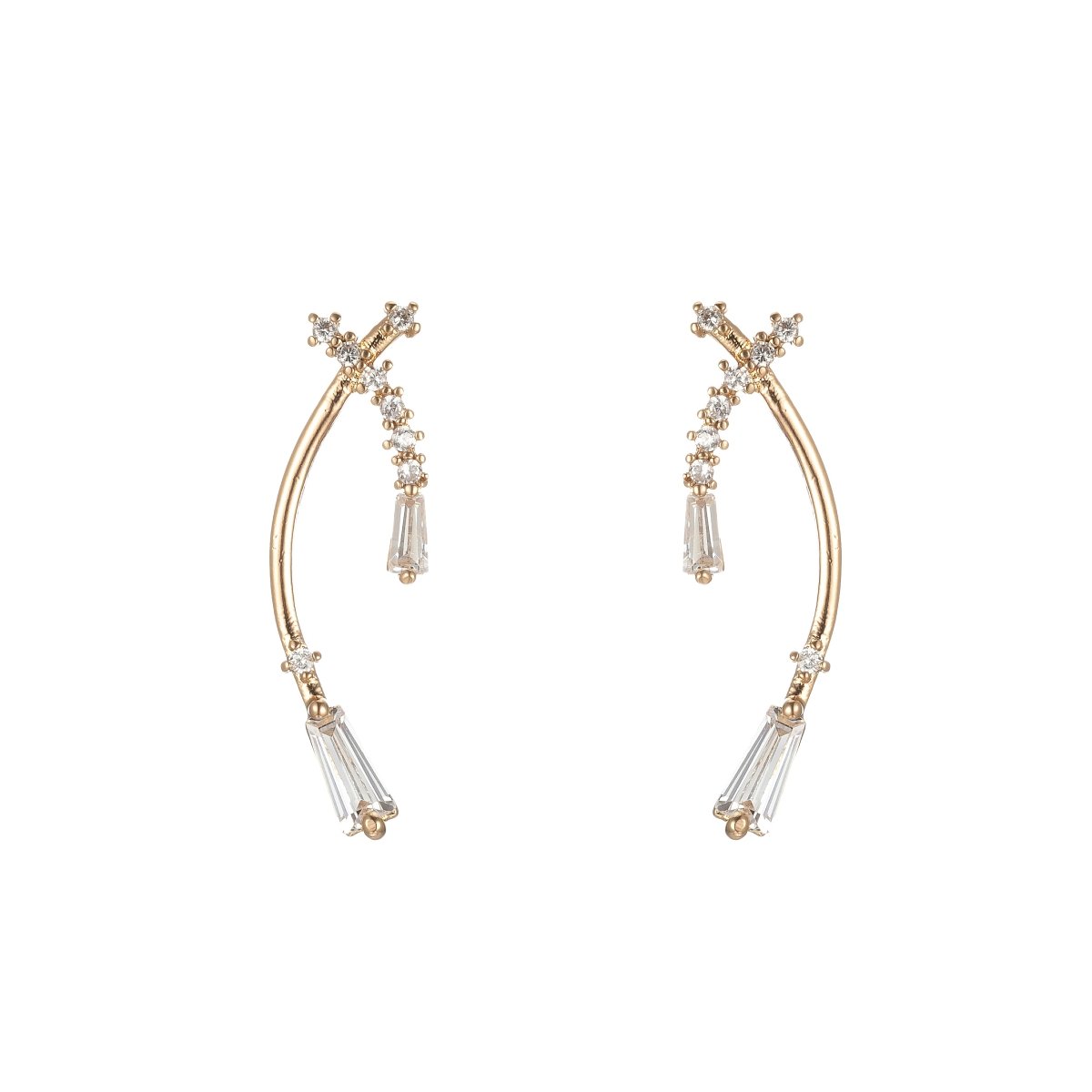 Double Gold Filled Curvy Plate Studs Earring CZ Crystal Geometric Line Shape Daily Wear Earring Jewelry P-201