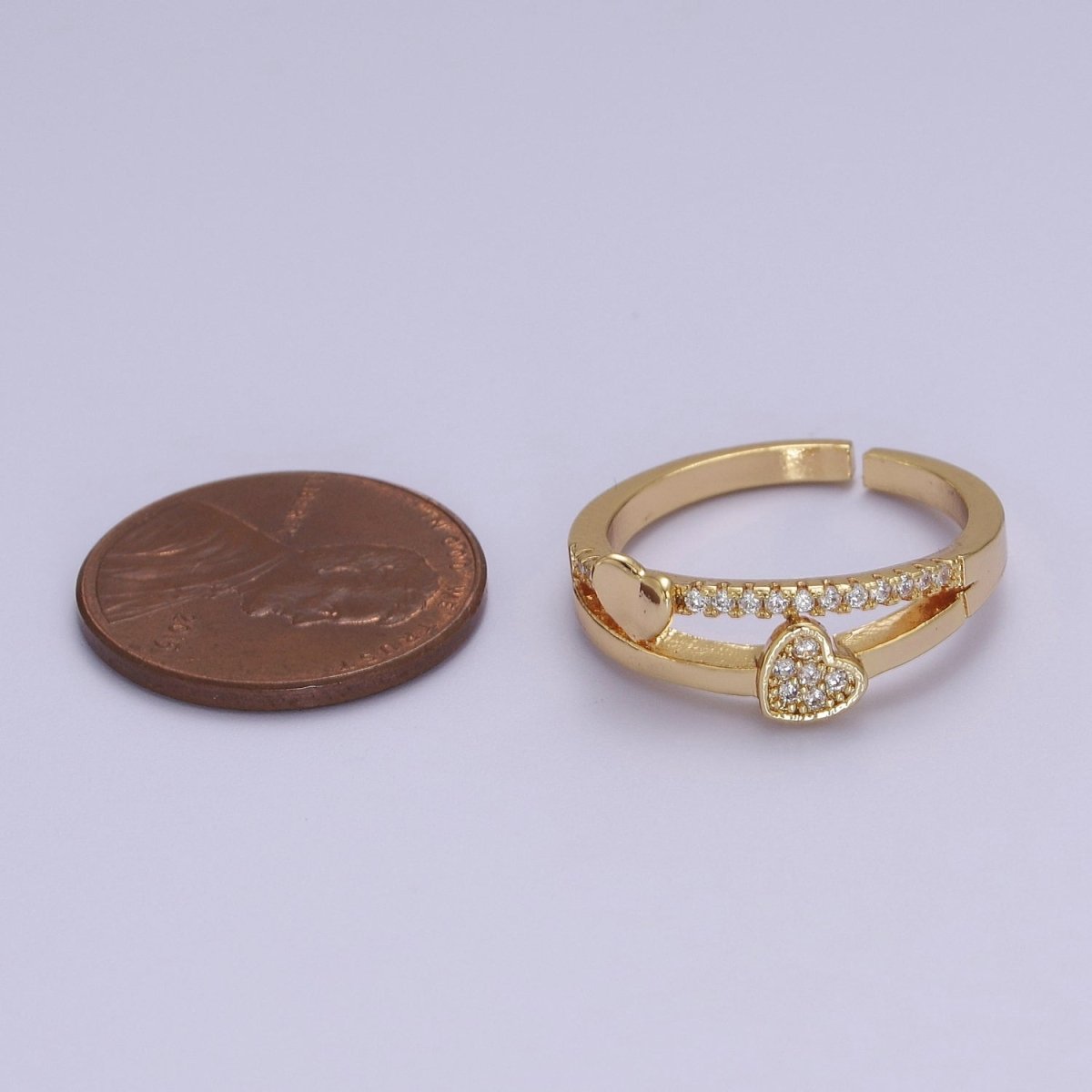 Double Heart Ring Gold Filled Dainty CZ Love Jewelry  S-508