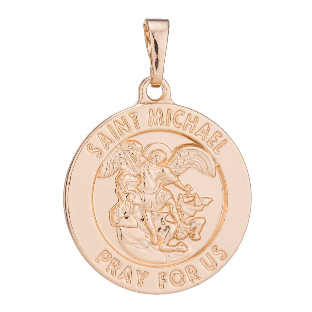Double Side Saint Michael Pendant Double Sided Coin St Michael Pray for us Pendant - Rose Gold Pendant - Religious Medallion Charms H-592