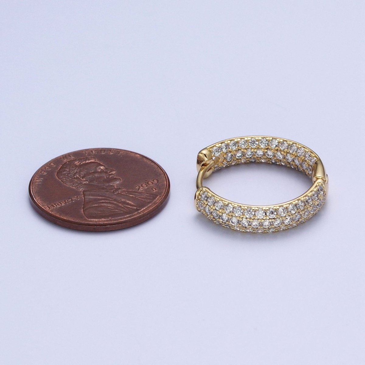 Double Sided Clear Micro Paved CZ 14K Gold Huggie Hoops Statement Earrings | AD-063