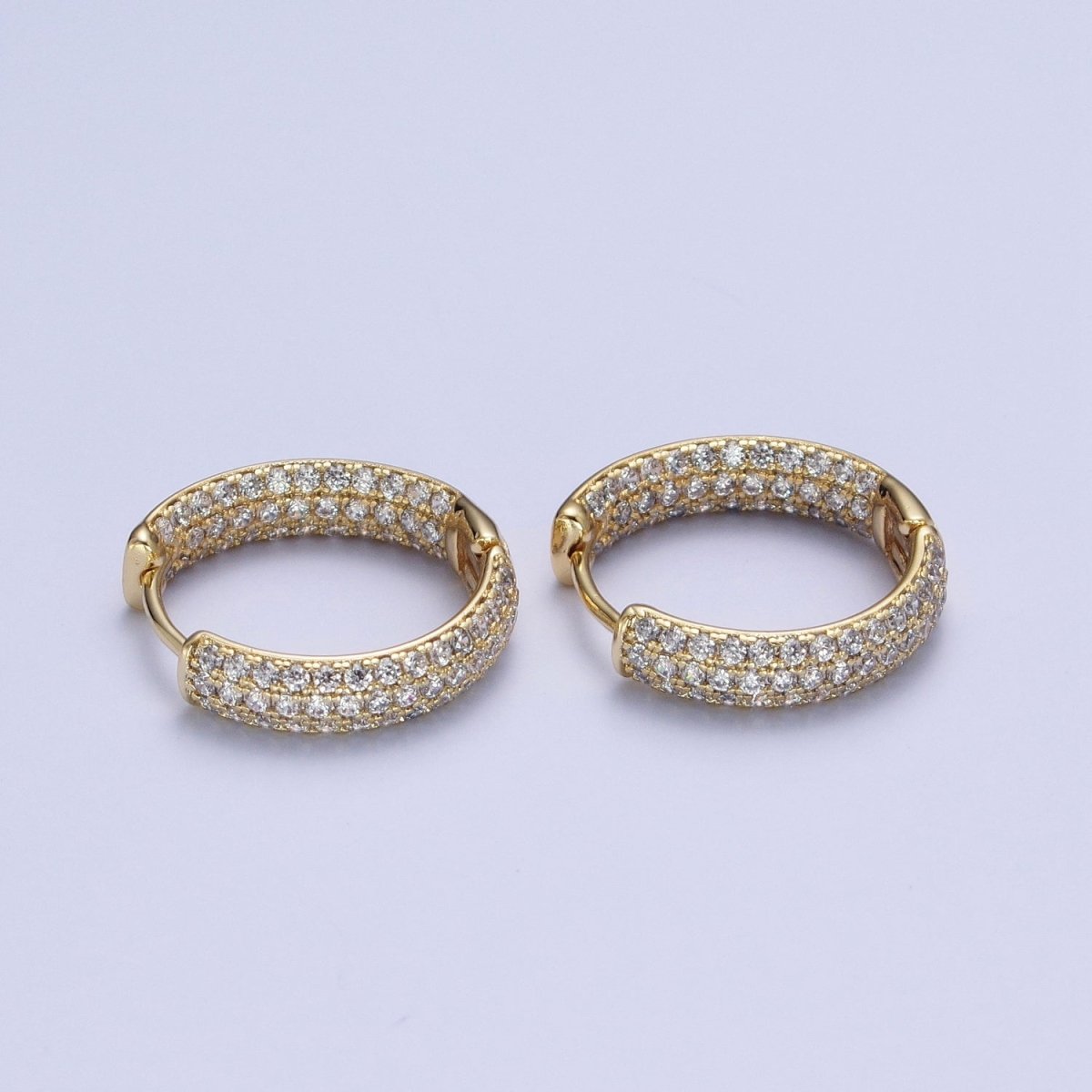 Double Sided Clear Micro Paved CZ 14K Gold Huggie Hoops Statement Earrings | AD-063