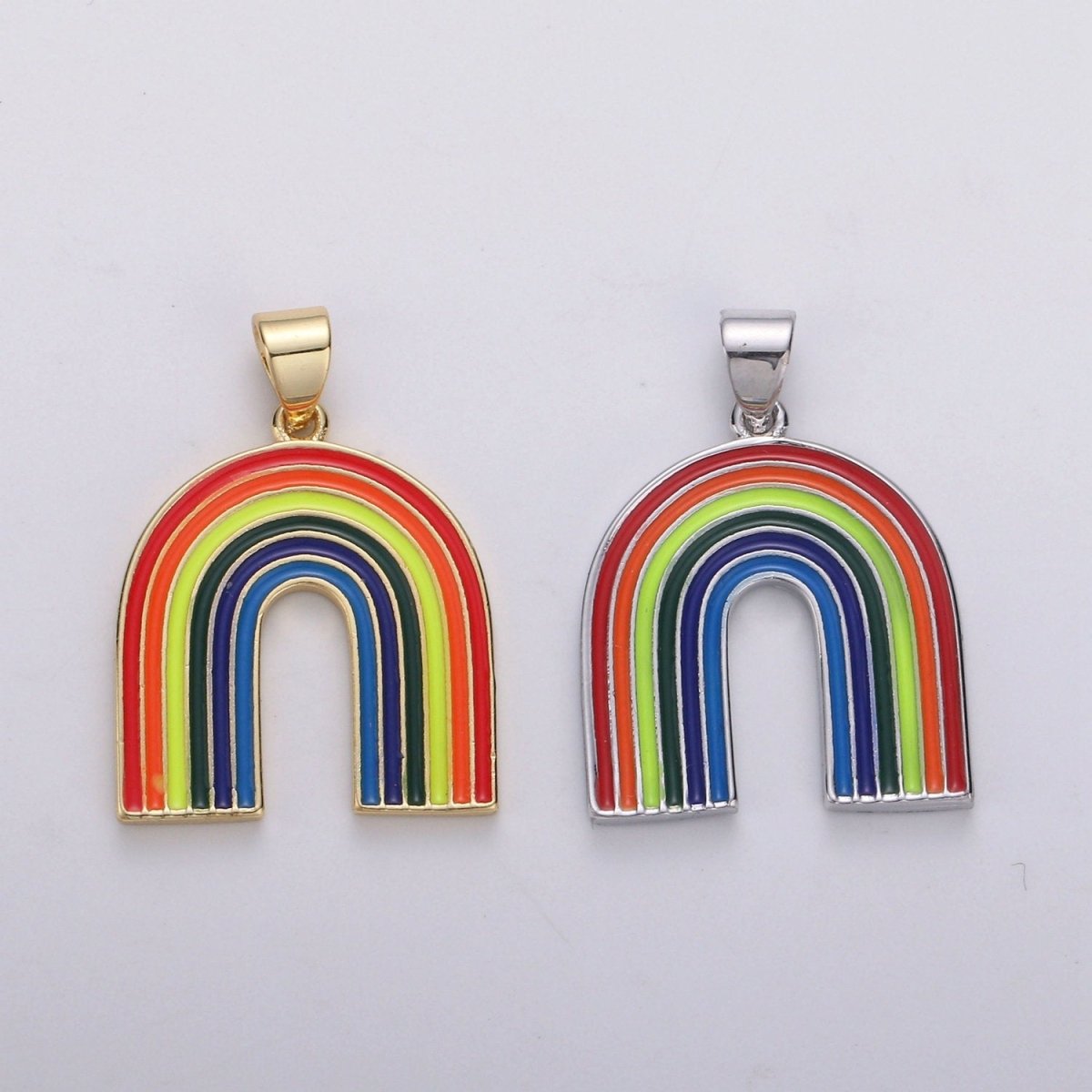 Double Sided Rainbow Pendant Charm - 14k Gold Filled Rainbow Pendant for Necklace Earring Bracelet Component Multi Color Enamel Charm J-050,J-051