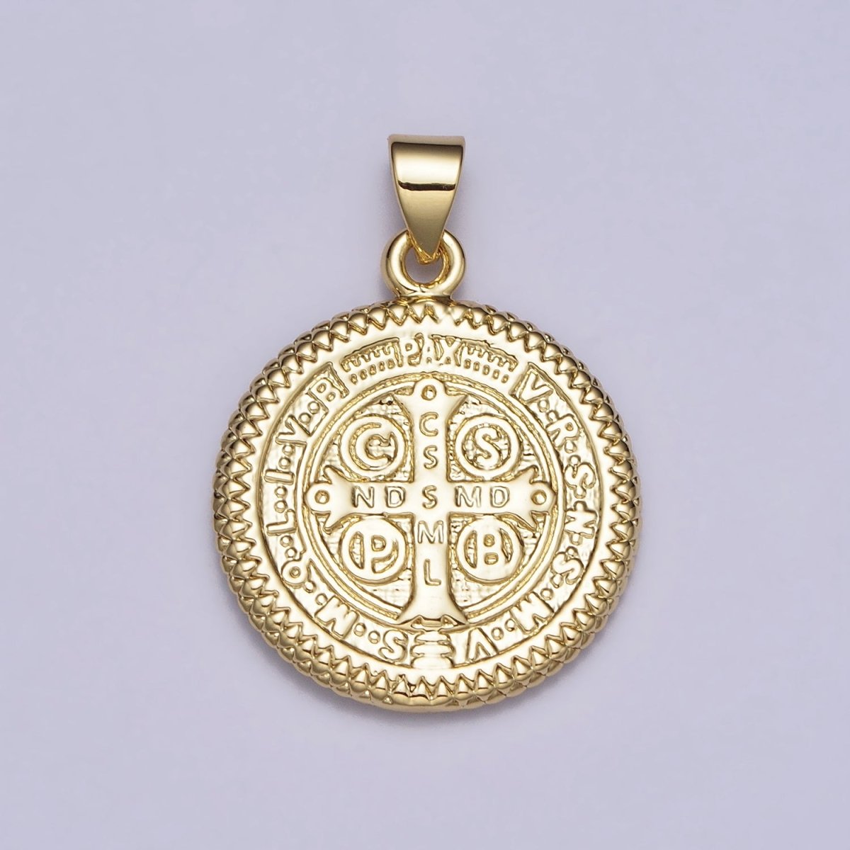 Double Sided Saint Benedict SMQLIVB PAX VRSNSMV Round Gold Pendant | AA076