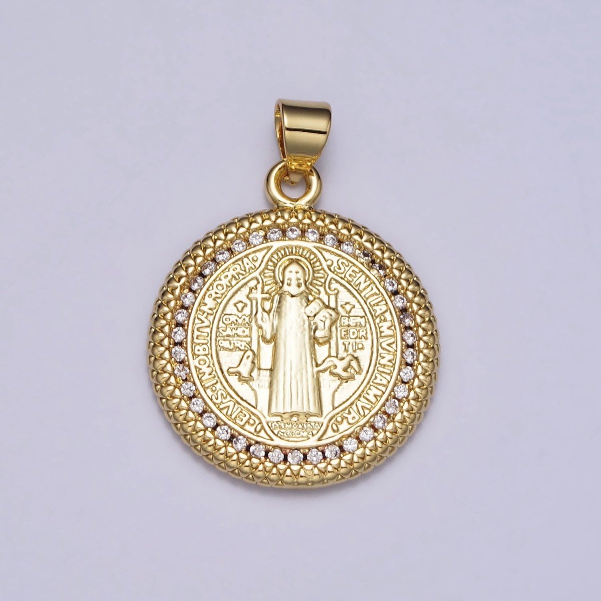 Double Sided Saint Benedict SMQLIVB PAX VRSNSMV Round Gold Pendant | AA076