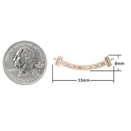 Dainty Gold Rectangle Crystal Bar Bracelet Connector, Simple Gorgeous Micro Pave CZ Charm, Necklace Pendant for Jewelry Making F-746