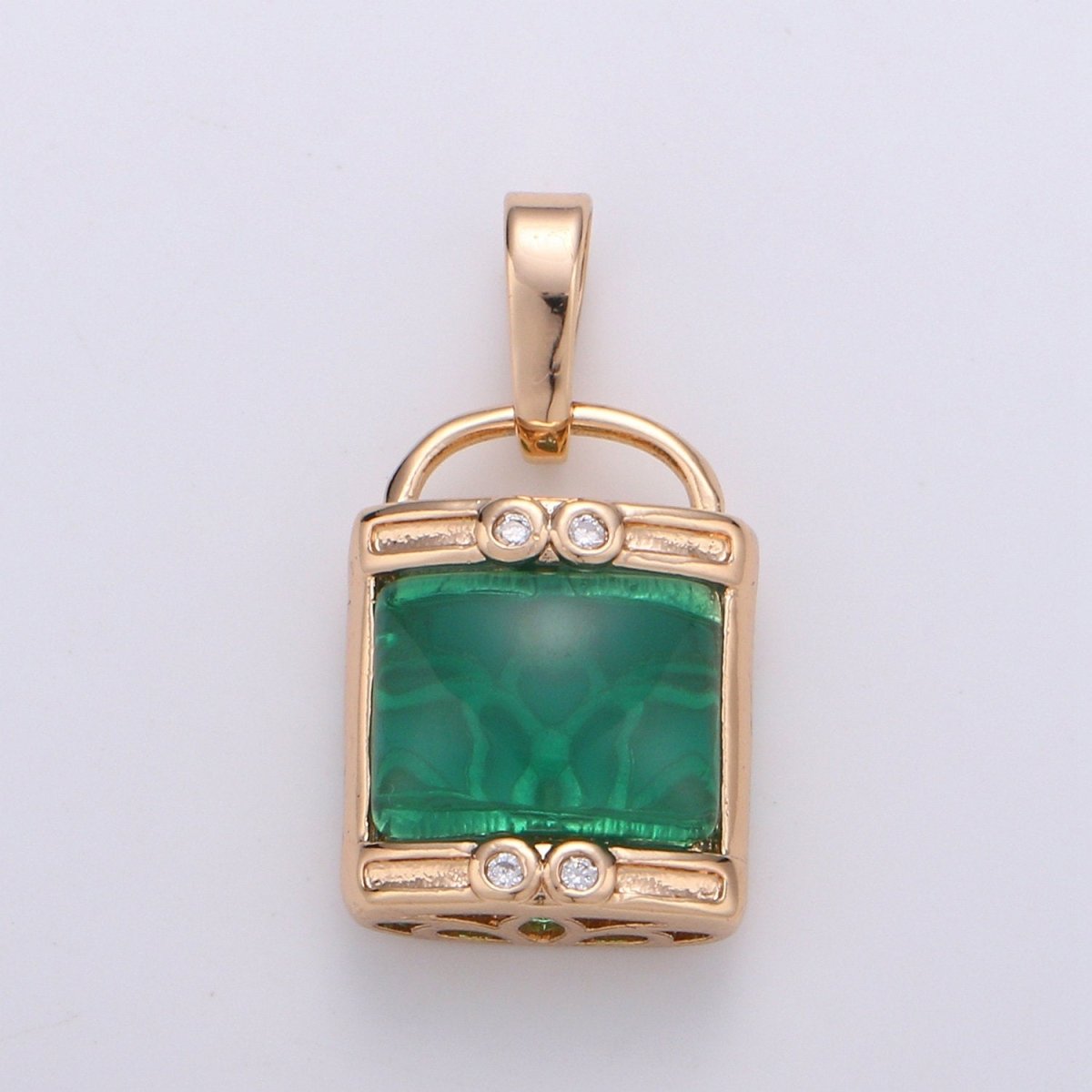 Elegant Jade Emerald Natural Wisdom Healing Dream Stone Gold Filled Gemstone Necklace Jewelry Pendant Lock Lucky Clover Charm