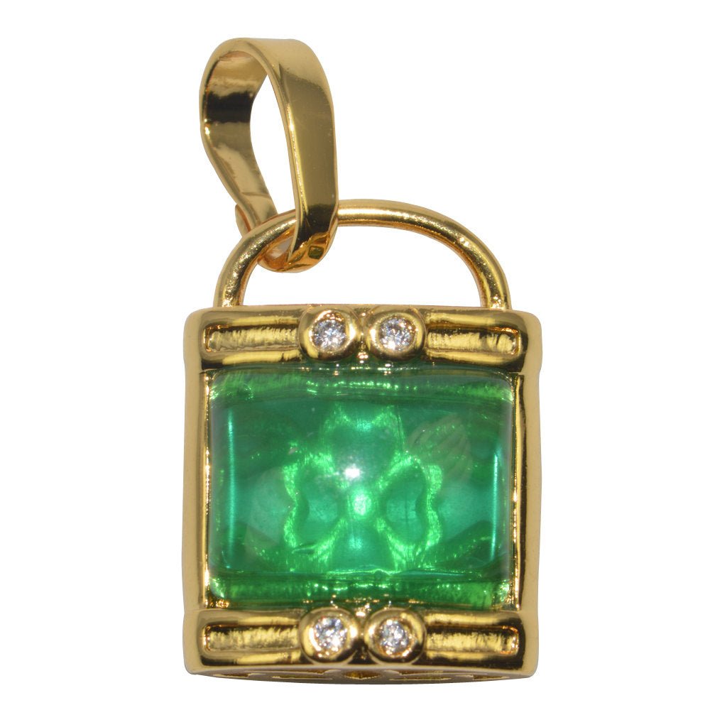Elegant Jade Emerald Natural Wisdom Healing Dream Stone Gold Filled Gemstone Necklace Jewelry Pendant Lock Lucky Clover Charm