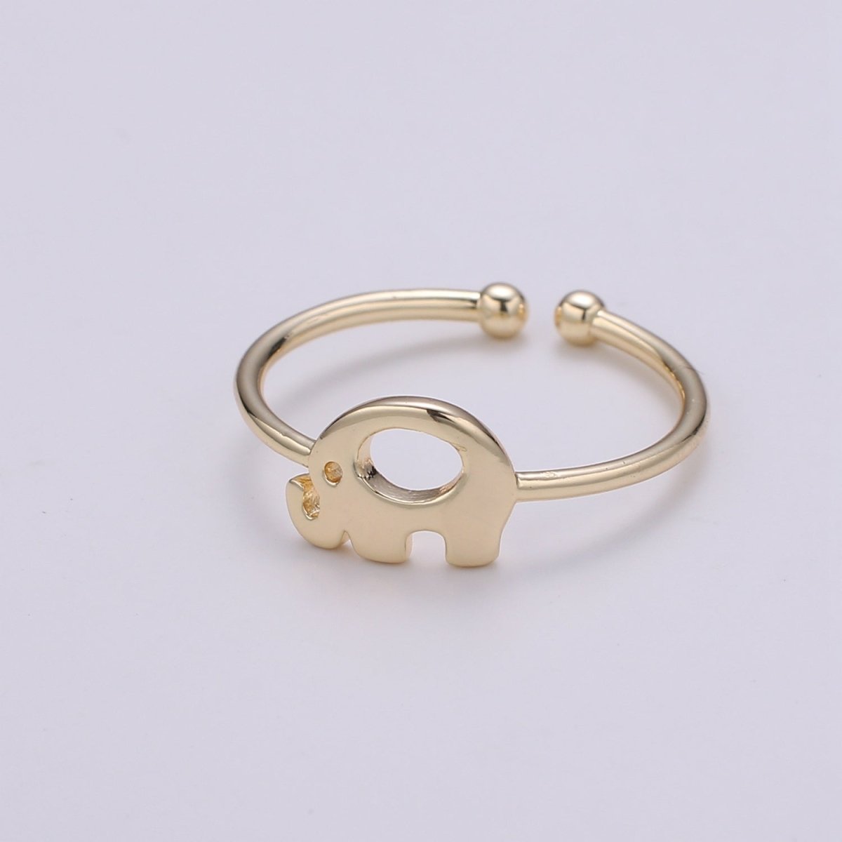 Elephant 18k Gold Ring, Adjustable Gold Curb Ring, Simple Animal Ring, The Forest R-266