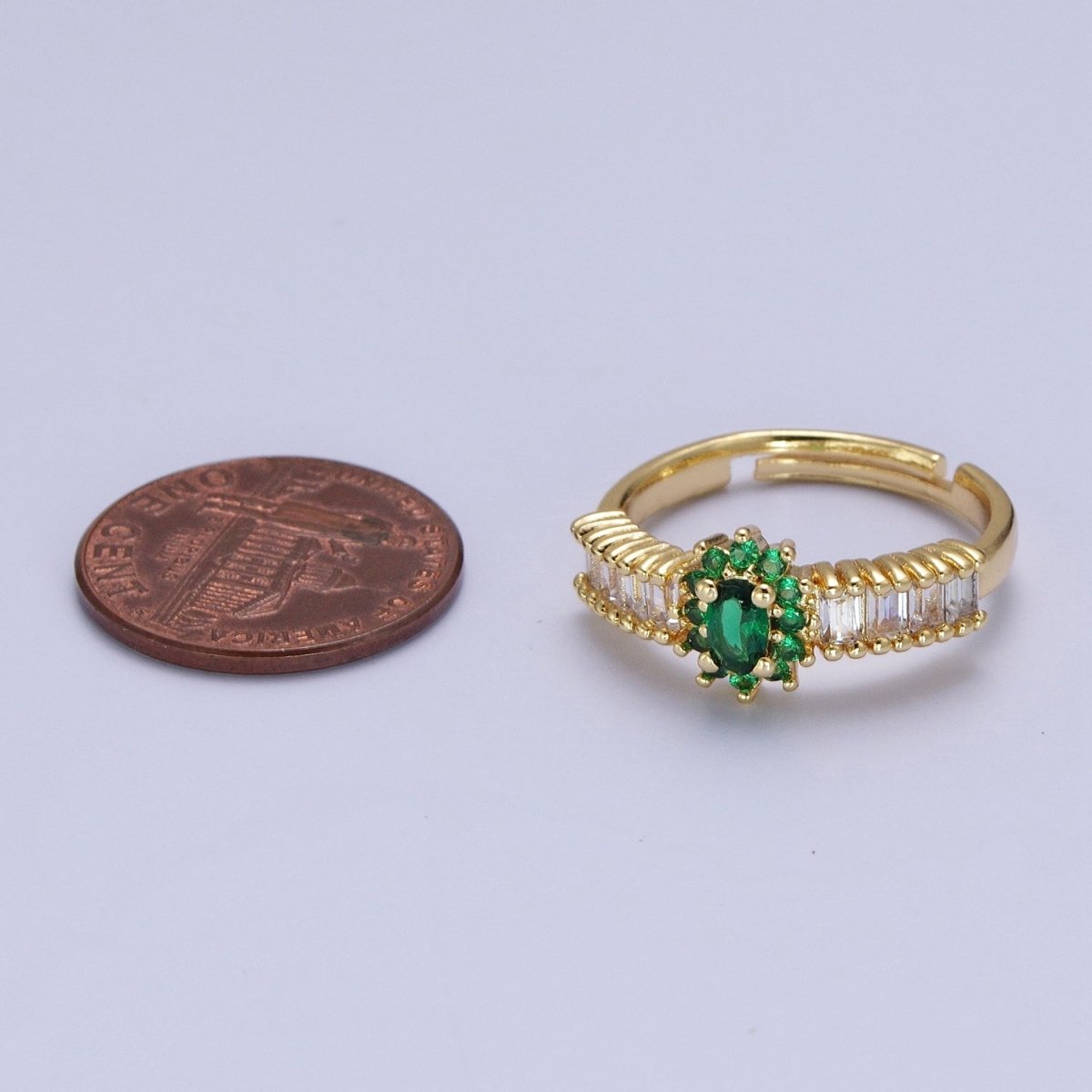 Emerald Green Celestial Sun Flower Clear Baguette Cubic Zirconia Band Ring | S-288