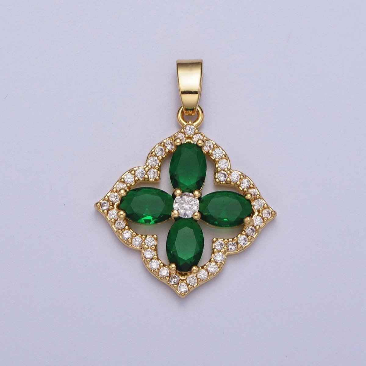 Emerald Green Curved Quatrefoil Micro Paved Cubic Zirconia St. Patrick Lucky Clover Jewelry | X-548