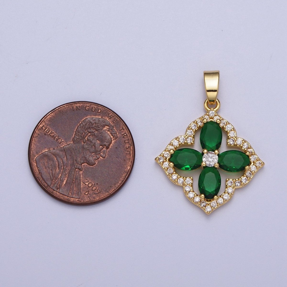 Emerald Green Curved Quatrefoil Micro Paved Cubic Zirconia St. Patrick Lucky Clover Jewelry | X-548