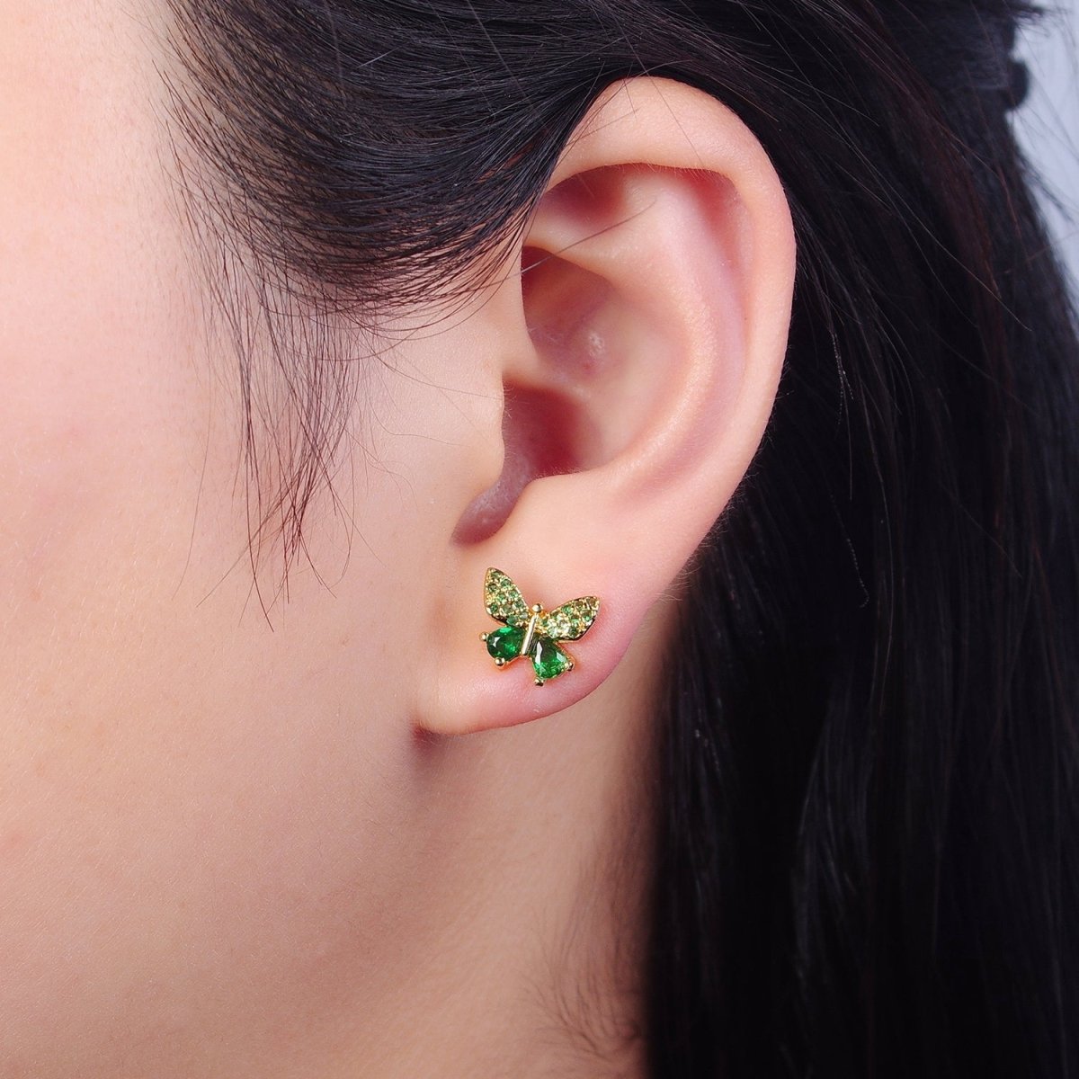 Emerald Green Cz Butterfly Stud Earring Mariposa Jewelry T-421