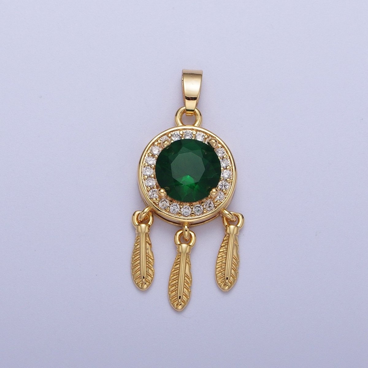 Emerald Green Cz Charm in 16K Gold Filled Dream Catcher Charm Necklace Pendant Boho Charm for Jewelry Making Bohemian Inspired X-696