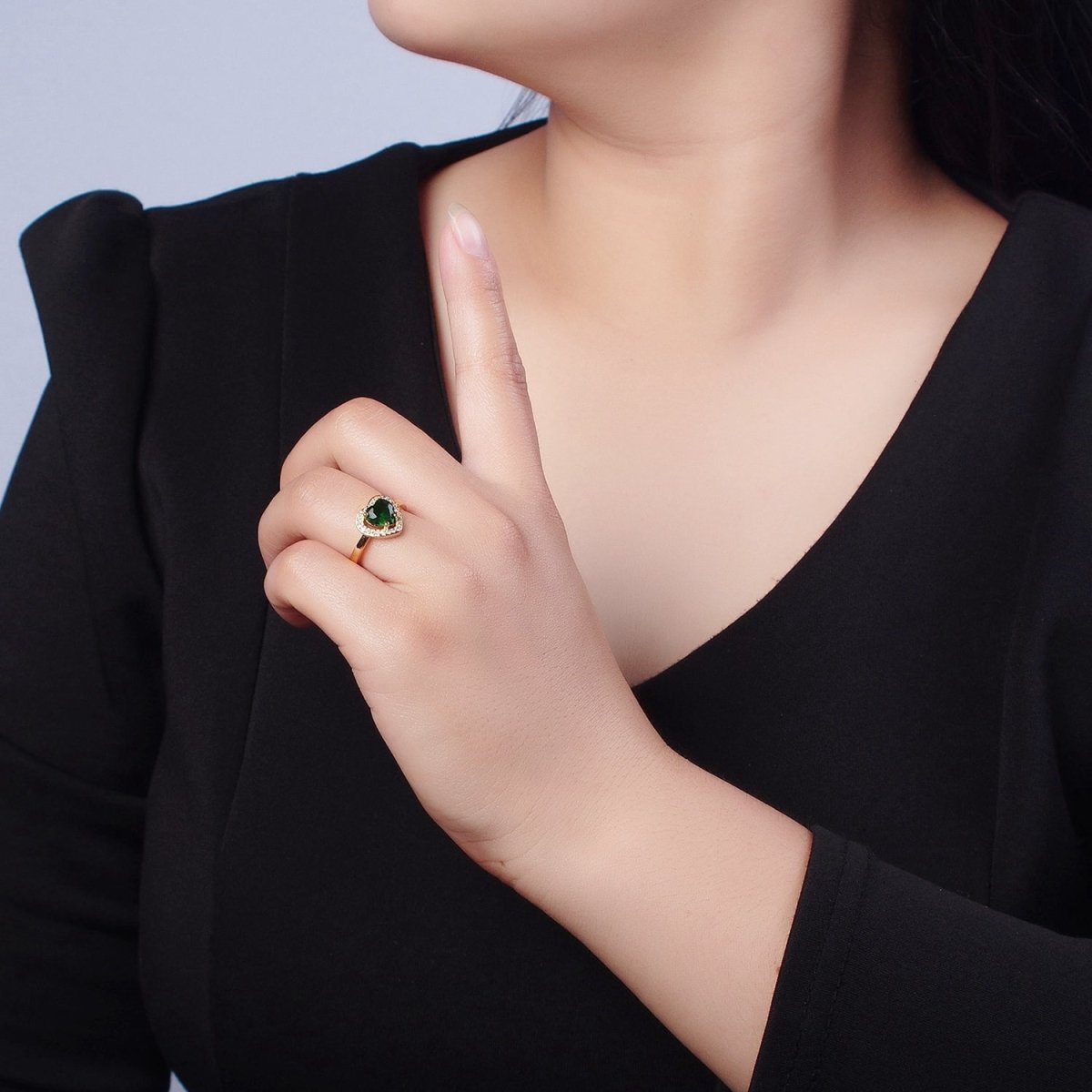 Emerald Green Heart CZ Promise Ring  O-786
