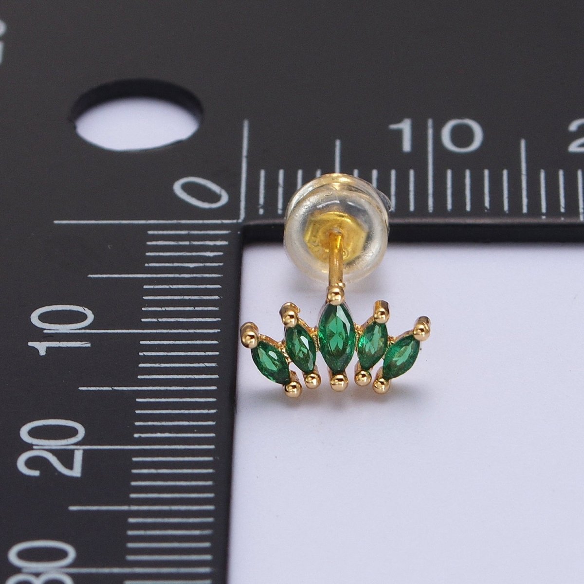 OS Emerald Green Marquise CZ Fan Lined Gold Mini Stud Earrings | AB019