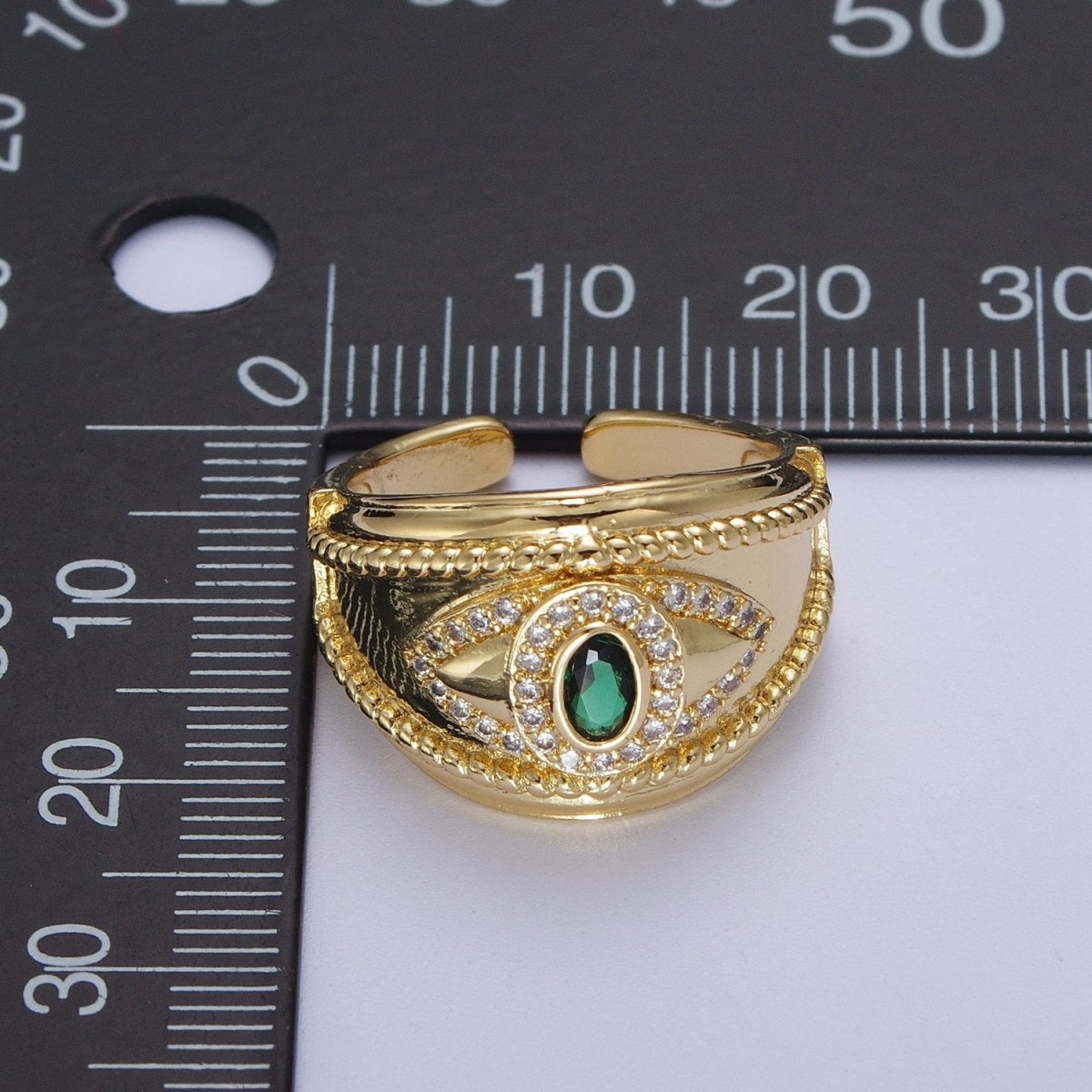 Emerald Green Micro Paved Cubic Zirconia Twist Rope Gold Signet Ring | S-317