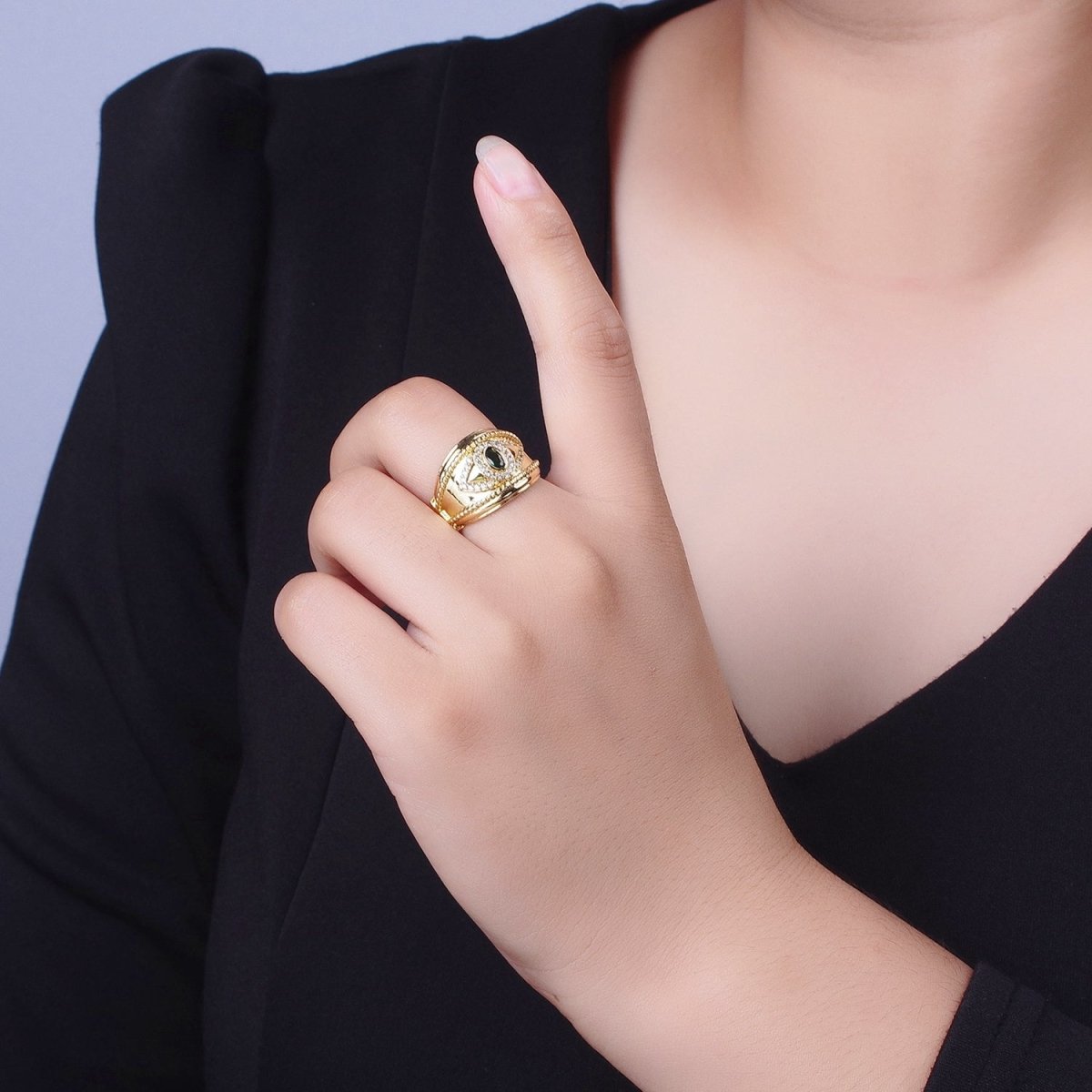 Emerald Green Micro Paved Cubic Zirconia Twist Rope Gold Signet Ring | S-317