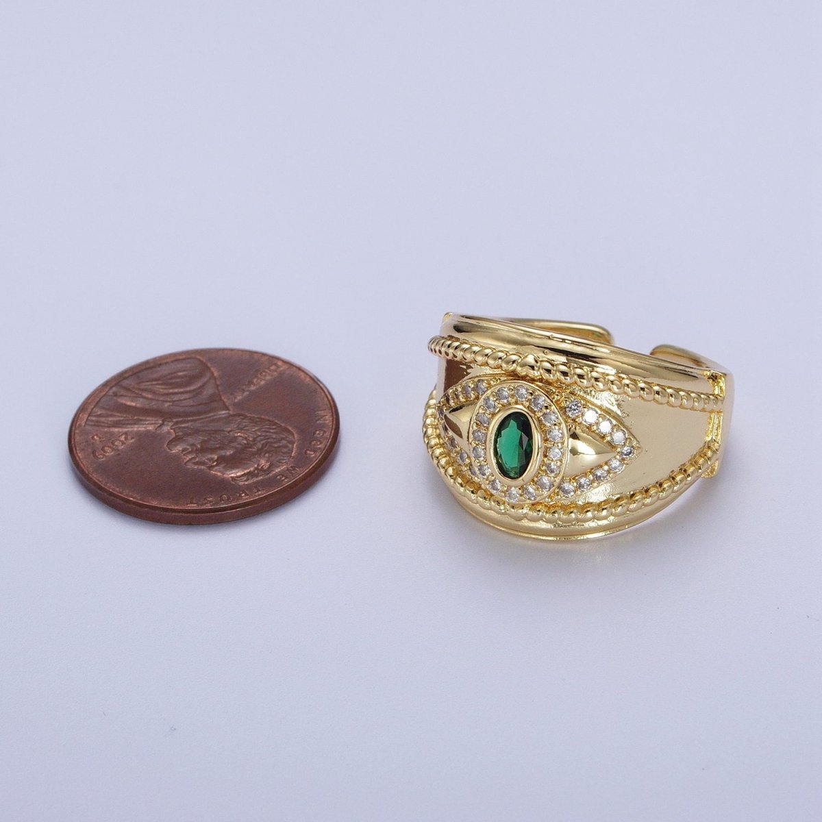 Emerald Green Micro Paved Cubic Zirconia Twist Rope Gold Signet Ring | S-317