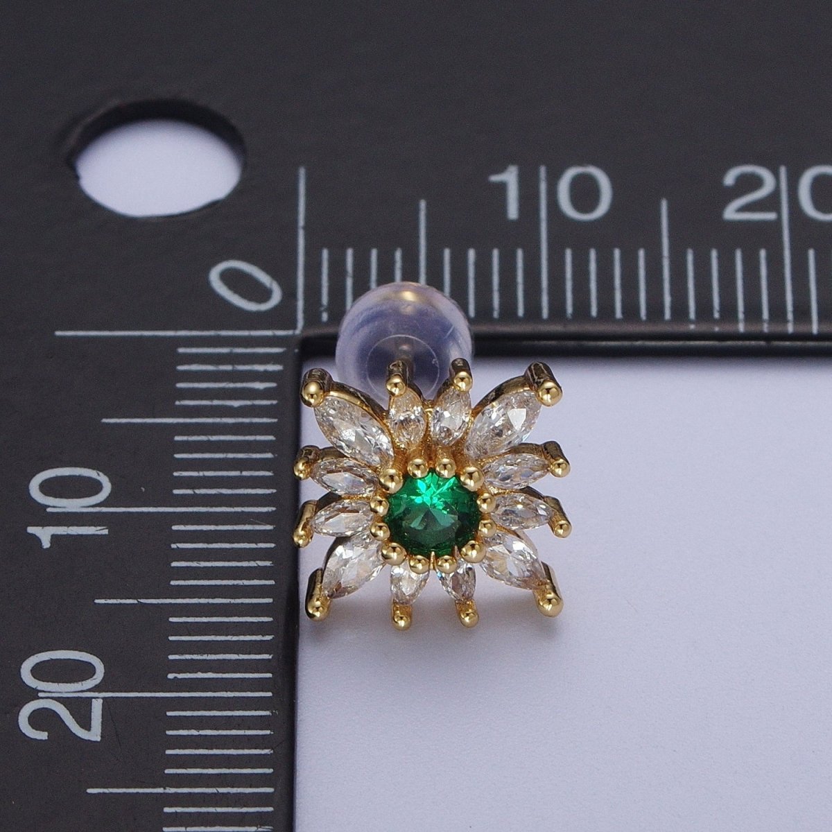 Emerald Green Sun Flower Round Marquise Cubic Zirconia Gold Stud Earrings | AD-587