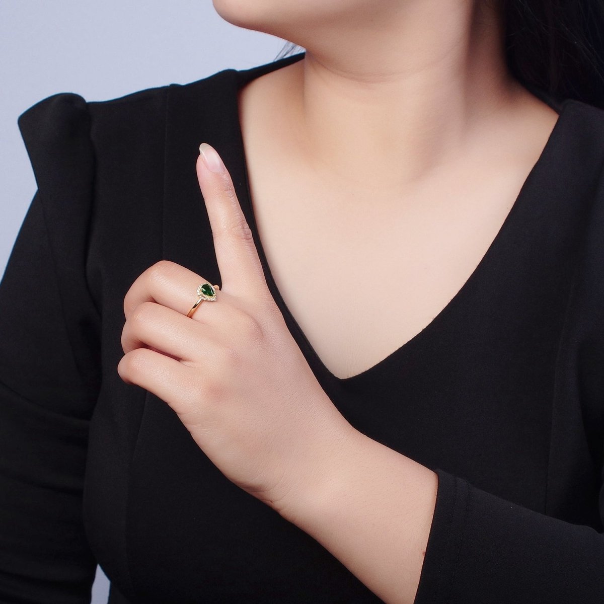 Emerald Green Teardrop CZ Promise Ring  O-787