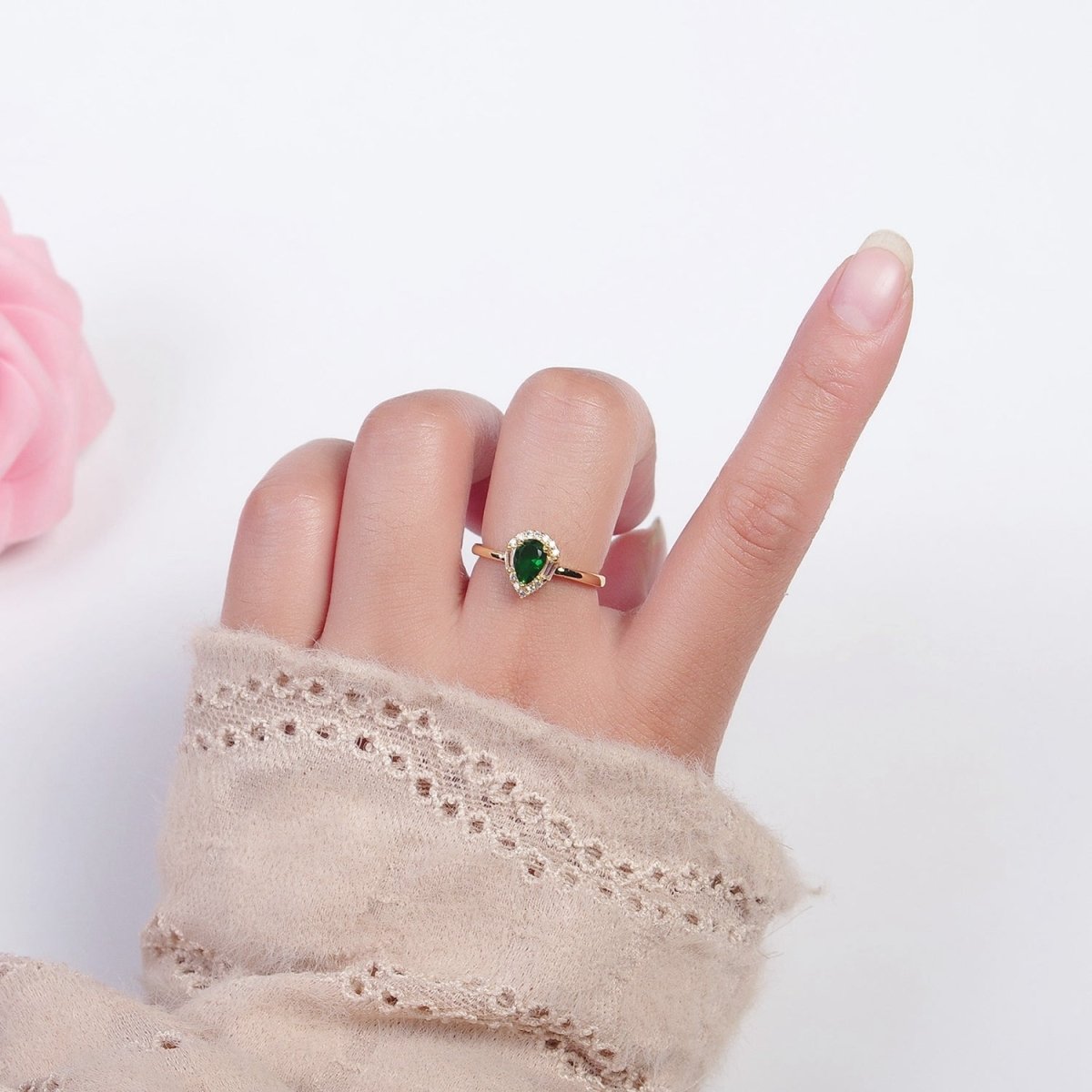 Emerald Green Teardrop CZ Promise Ring  O-787