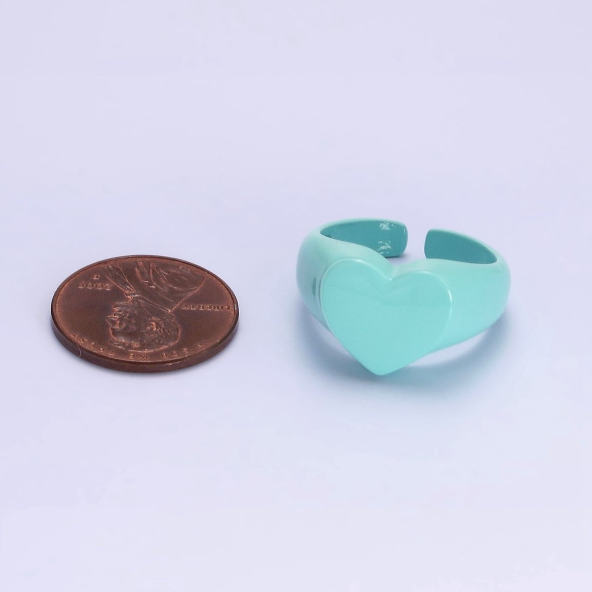 Enamel Baby Blue Heart Signet Y2K Statement Ring Adjustable Ring for Single Lady | O-563