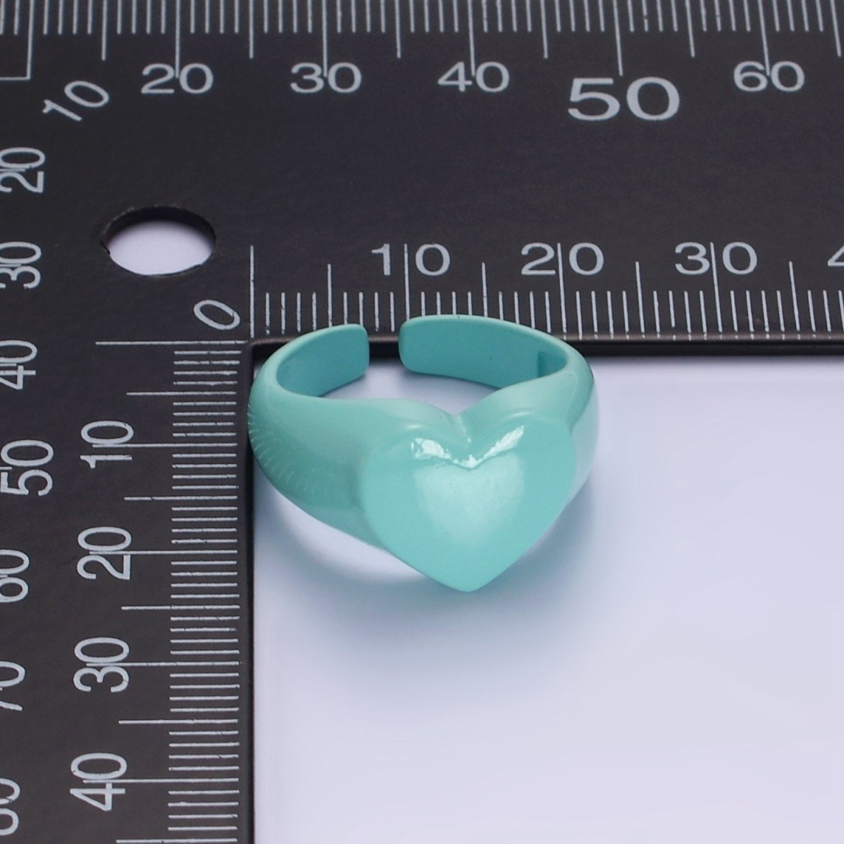 Enamel Baby Blue Heart Signet Y2K Statement Ring Adjustable Ring for Single Lady | O-563